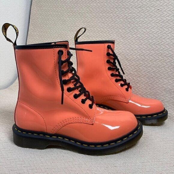 Dr. Martens 1460 Womens Patent Leather Lace-Up Platform Combat Boot Coral Size 7 - Picture 5 of 13